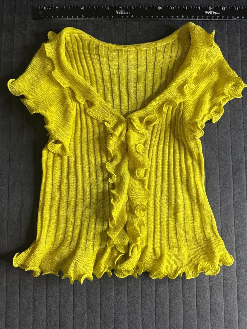 Hello Molly Bright Yellow Ruffle Ribbed Knit Top